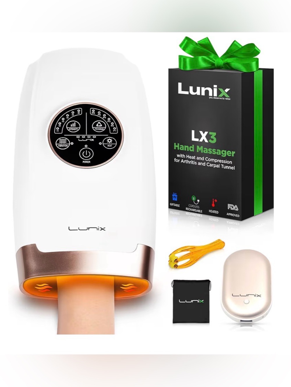 NWT - LX3 White & Rose Gold Hand Massager with Heat and Compression